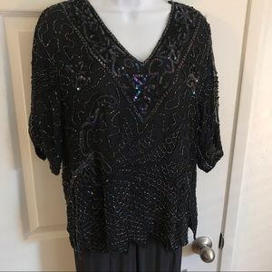 VTG Beaded Blouse with Peacock design & colors in beading SZ M